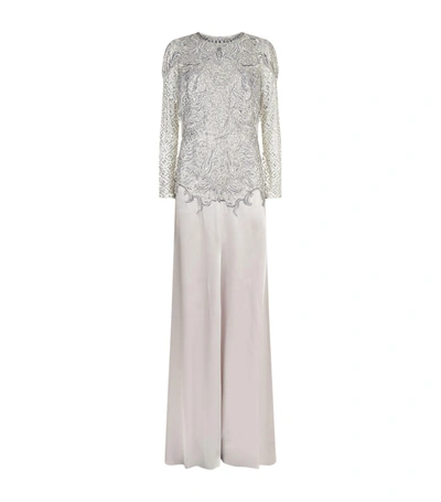 Shop Jenny Packham Embroidered Overlay Gown In Silver