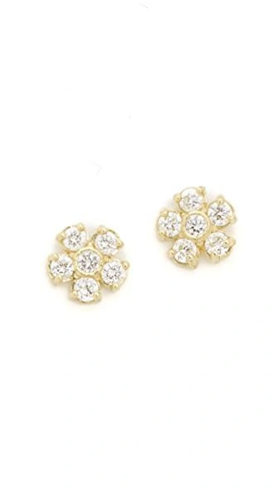 18k Gold Diamond Flower Stud Earrings