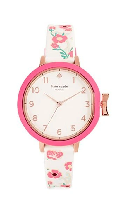 Shop Kate Spade Park Row Floral Watch, 34mm In Pink/white/rose Gold