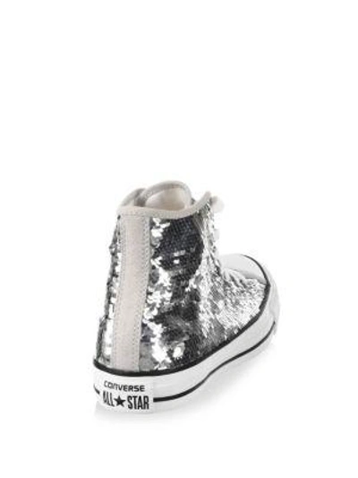 Shop Converse Sequin High-top Sneakers In Silver