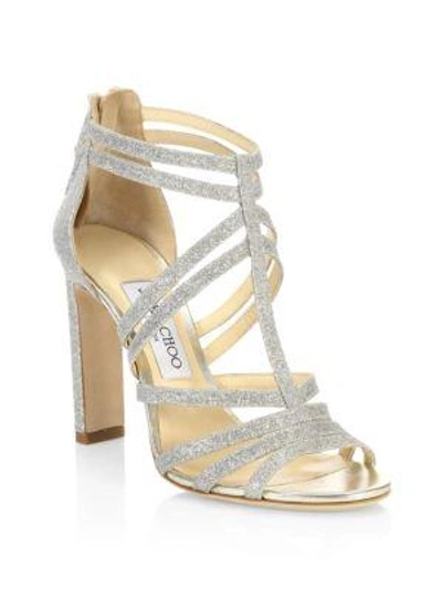 Shop Jimmy Choo Selina Glitter Sandals In Platinum