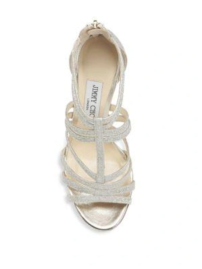 Shop Jimmy Choo Selina Glitter Sandals In Platinum