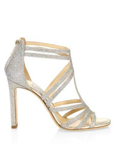 Shop Jimmy Choo Selina Glitter Sandals In Platinum