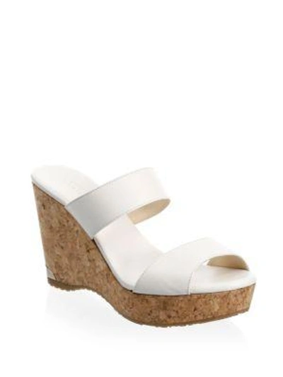 Shop Jimmy Choo Parker Leather Wedge Sandals In White