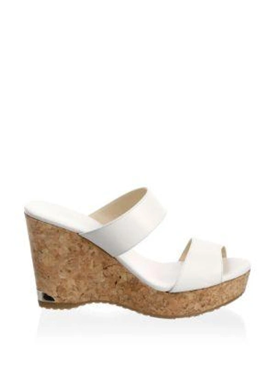 Shop Jimmy Choo Parker Leather Wedge Sandals In White