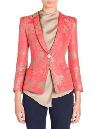 Shop Giorgio Armani Oriental Jacquard Silk Jacket In Taupe Coral