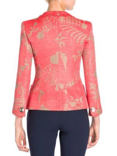 Shop Giorgio Armani Oriental Jacquard Silk Jacket In Taupe Coral