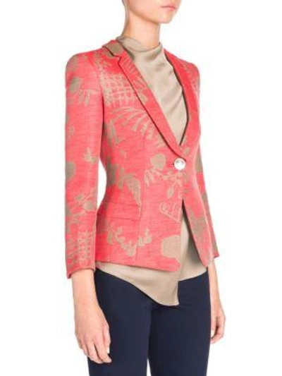 Shop Giorgio Armani Oriental Jacquard Silk Jacket In Taupe Coral