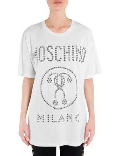 Shop Moschino Logo Stud Cotton Tee In White