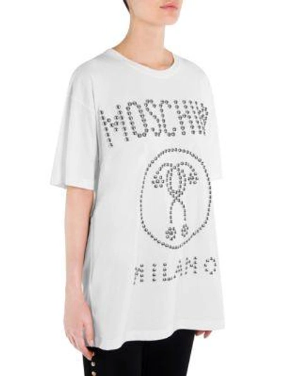 Shop Moschino Logo Stud Cotton Tee In White