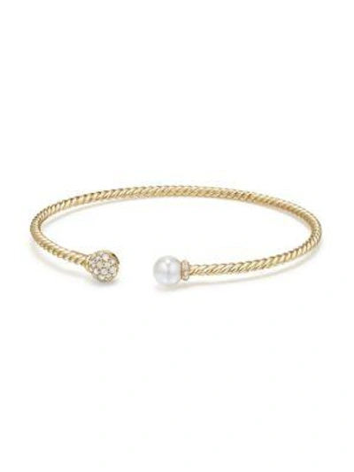 Shop David Yurman Women's Petite Solari Bead & Pearl Bracelet With Diamonds In 18k Yellow Gold