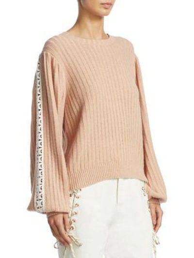 Shop See By Chloé Lace-trim Wool Blend Pullover In Cameo Rose