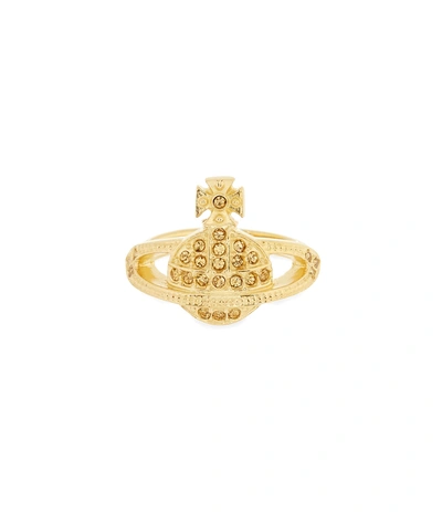 Shop Vivienne Westwood Mini Orb Ring Light Topaz Size Xs In Gold/light Topaz