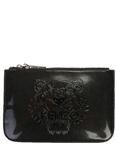 Shop Kenzo Logo Embossed Pvc Clutch Bag In Black