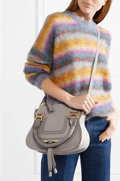 Shop Chloé Marcie Small Textured-leather Tote In Light Gray