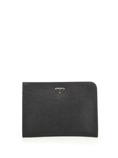 Shop Prada Leather Document Holder In Black