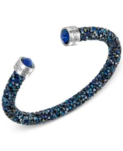 Shop Swarovski Silver-tone Black Crystal And Crystaldust Open Cuff Bracelet In Navy