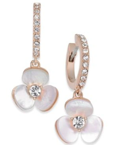 Shop Kate Spade 14k Rose Gold-plated Pave & Mother-of-pearl Flower Drop Earrings In Cream Multi