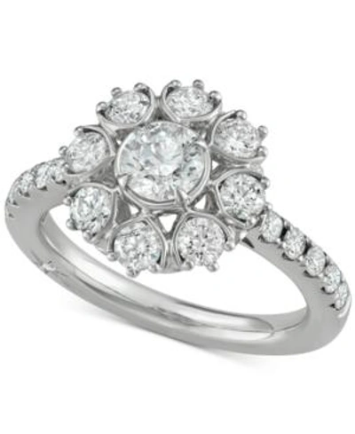Shop Marchesa Diamond Floral Engagement Ring (1-5/8 Ct. T.w.) In 18k White Gold, Created For Macy's