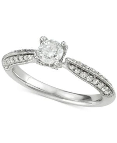 Shop Marchesa Diamond Milgrain Engagement Ring (7/8 Ct. T.w.) In 18k White Gold, Created For Macy's