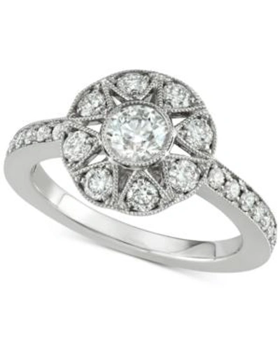 Shop Marchesa Diamond Floral Engagement Ring (1 Ct. T.w.) In 18k White Gold, Created For Macy's