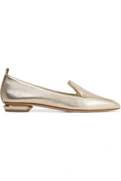 Shop Nicholas Kirkwood Beya Metallic Textured-leather Point-toe Flats In Gold