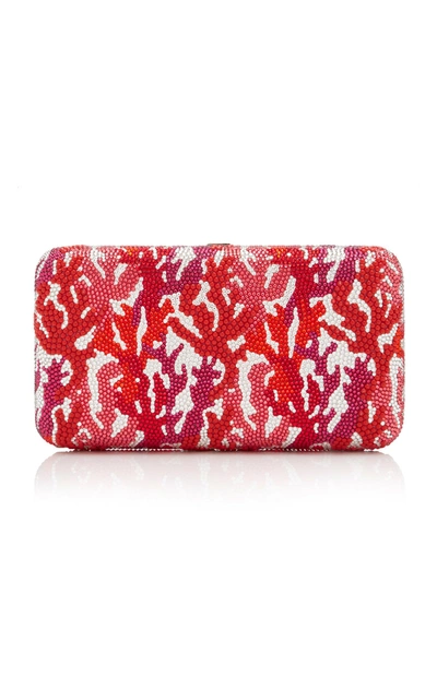 Shop Judith Leiber Coral Crystal Rectangle Clutch In Red