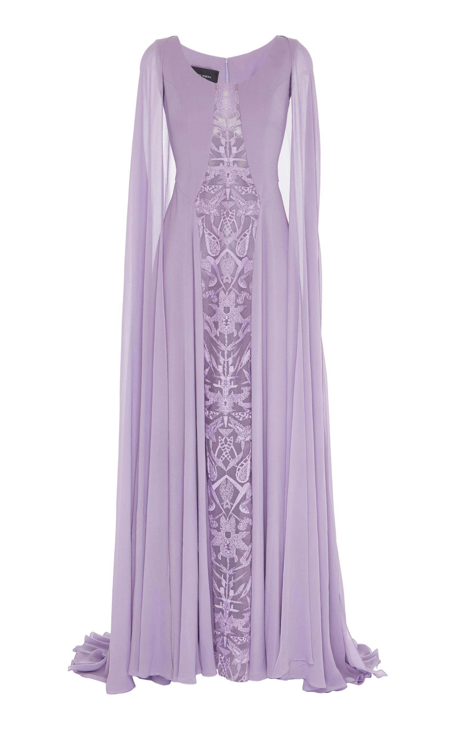 purple dress with cape