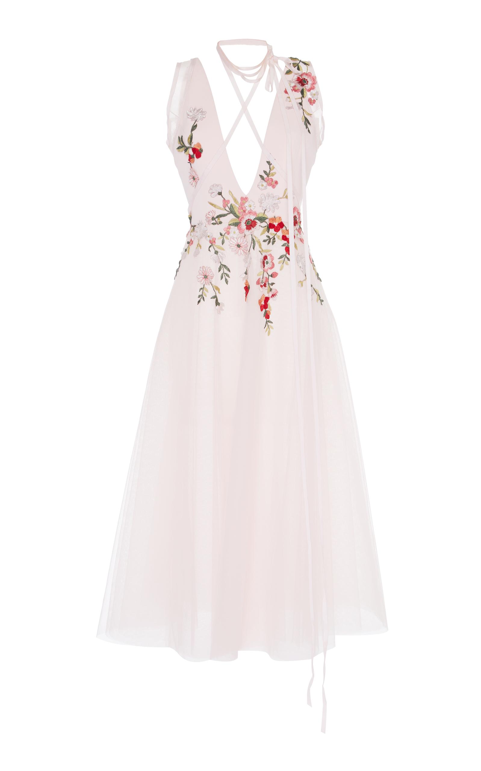 embroidered tea length dress