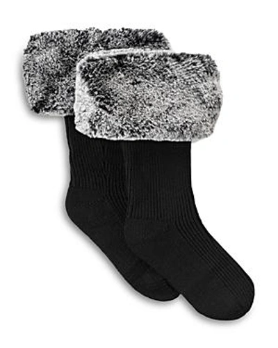 Shop Ugg Rib Knit Socks With Faux Fur Cuffs In Charcoal