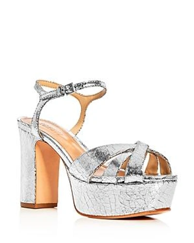 Shop Schutz Women's Keefa Crackled Leather High Heel Platform Sandals In Prata Silver