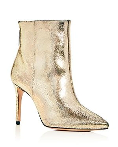 Shop Schutz Women's Ginny Crackled Leather High Heel Booties In Platina Gold