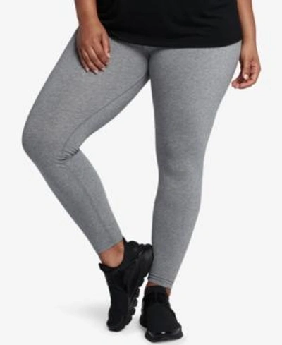 Shop Nike Plus Size Sportswear Metallic-logo Leggings In Carbon Heather