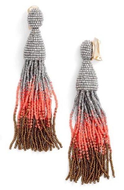 Shop Oscar De La Renta Ombre Long Tassel Clip Earrings In Silver Multi