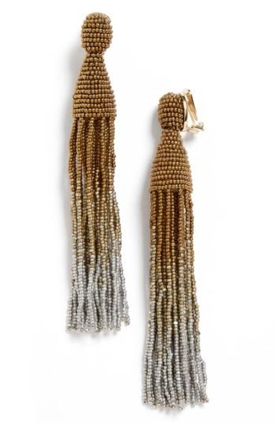 Shop Oscar De La Renta Ombre Long Tassel Clip Earrings In Gold Multi