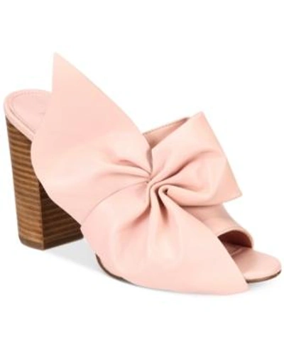 Shop Avec Les Filles Marie Bow Block-heel Slides Women's Shoes In Pale Peach