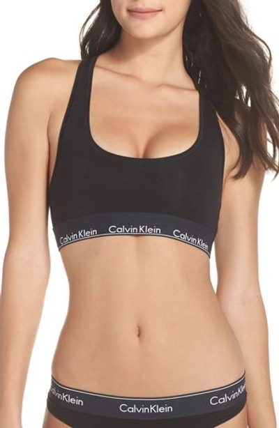 Shop Calvin Klein Modern Cotton Collection Cotton Blend Racerback Bralette In Black W/ Black Wb