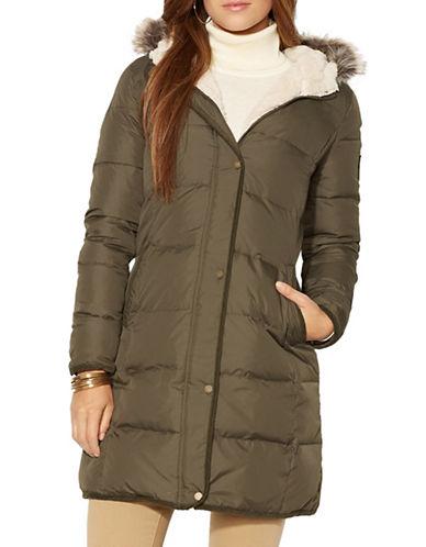 faux fur trim long quilted coat lauren ralph lauren