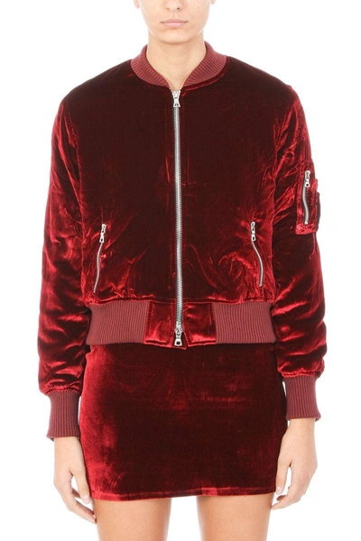 Shop Amiri Velvet Bomber Jacket In Red