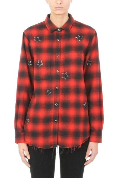 Shop Amiri Flannel Wool Red Black Shirt