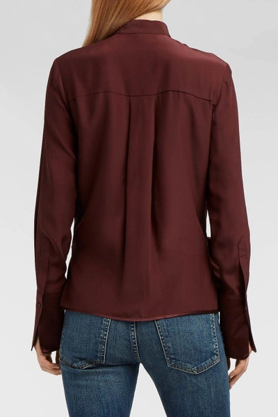 Shop Victoria Victoria Beckham Asymmetric Tux Bow Silk Satin Shirt
