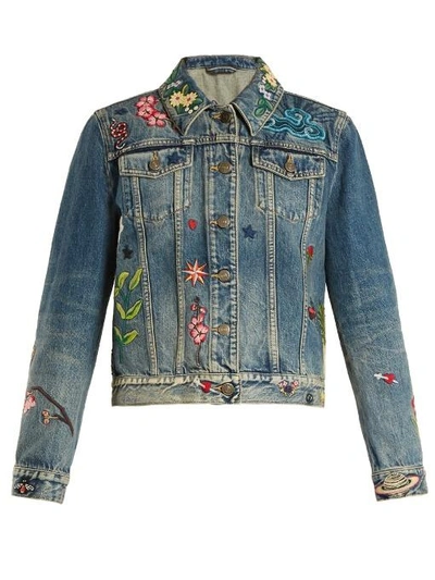 Gucci Embroidered Patches Cotton Denim Jacket In Blue | ModeSens