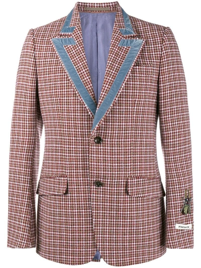 Shop Gucci Heritage Houndstooth Wool Jacket - Red