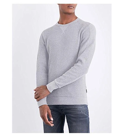 Shop Diesel S-jerry Waffle-knit Cotton Sweatshirt In Dark Grey Melange