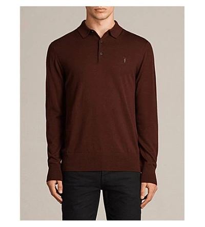 Shop Allsaints Mode Slim-fit Wool Polo Shirt In Burnt Red