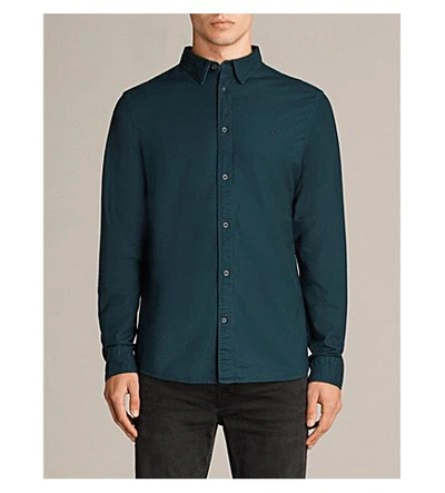 Shop Allsaints Hungtingdon Slim-fit Cotton Shirt In Oil Blue