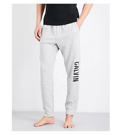 Shop Calvin Klein Logo-print Cotton-blend Track Pants In Lt Grey