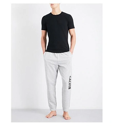 Shop Calvin Klein Logo-print Cotton-blend Track Pants In Lt Grey