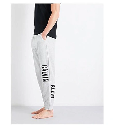 Shop Calvin Klein Logo-print Cotton-blend Track Pants In Lt Grey