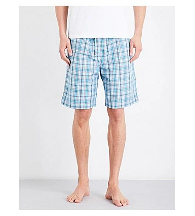 Shop Derek Rose Naturally Check Cotton House Shorts In Teal Orng